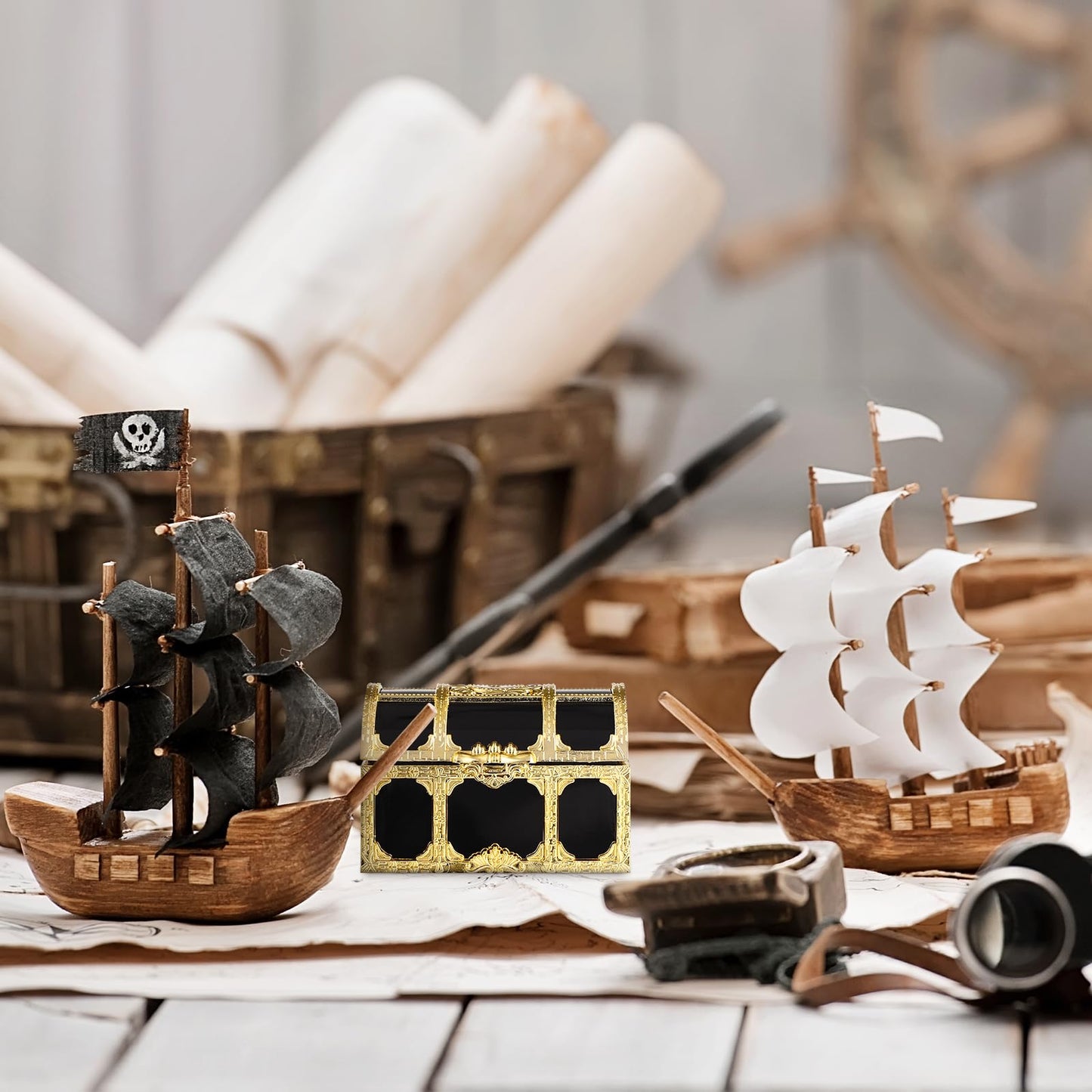 Veemoon 12 Pack Pirate Chest Storage Boxes Plastic Mini Treasure Chests 2.95X2.12X1.96In Waterproof Decorative Pirate Sugar Box for Party Favors Cake Decorations and Kids Pretend Play