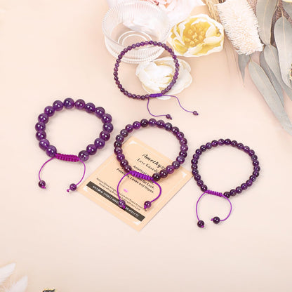 AD Beads 8mm Amethyst Bracelet - Stone of Love Guardian - Handmade Natural Stone Crystal Bracelet with Adjustable Macrame String - Yoga Healing Power Energy Gifts for Men and Women