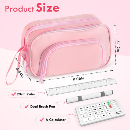 SANANT Large Capacity Pencil Case with Pull-out Structure - Multifunctional Extra Big Pencil Pouch Pen bag, Portable Stationery Organizer with Zipper, College Office School Supplies for Girls, Pink