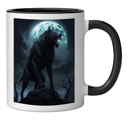 Werewolf Scary Monster Ceramic Mug, Black/White