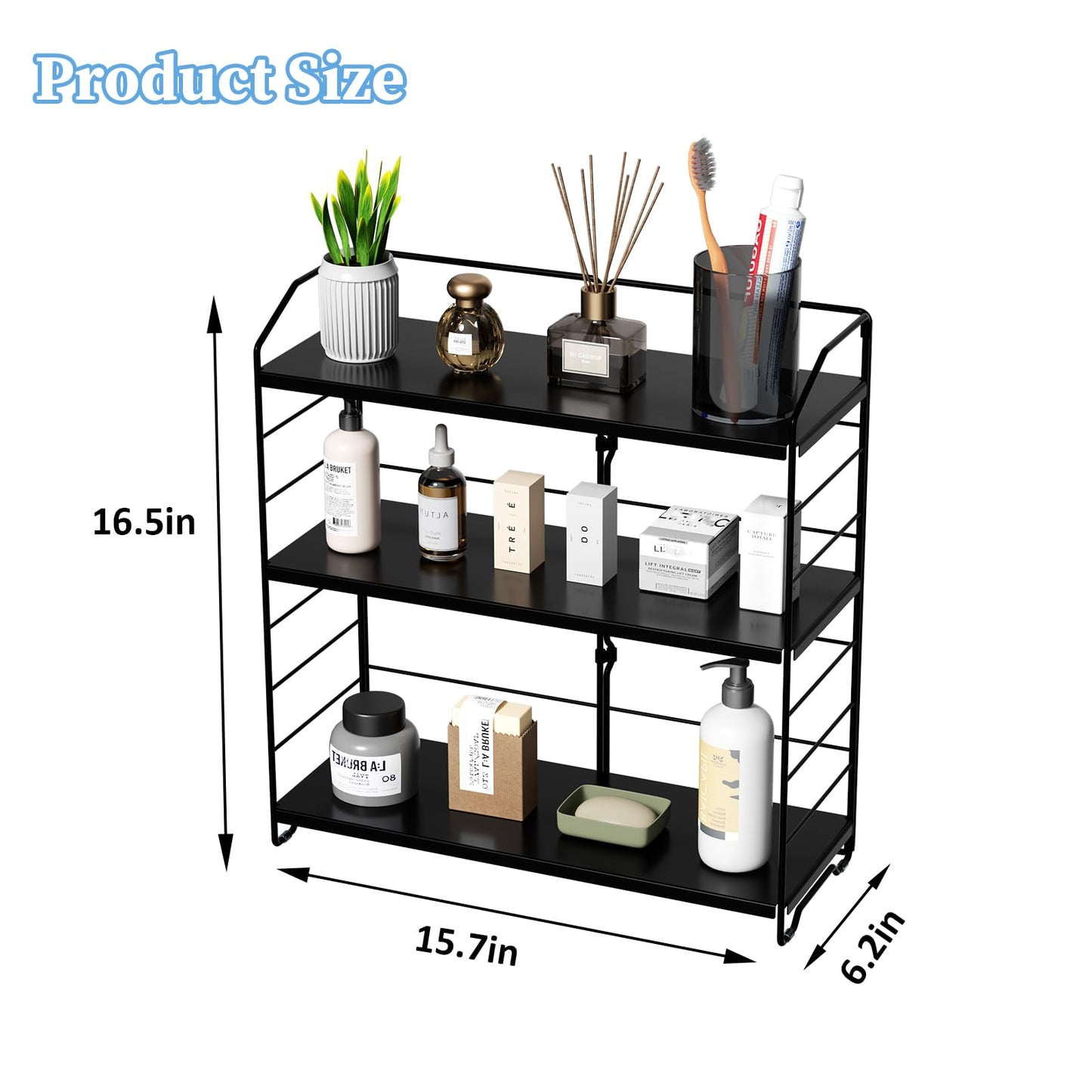 MAYZOLOP Bathroom Counter Organizer, Makeup Organizer Countertop, Countertop Storage Shelf for Bathroom Storage, Vanity, Large Skincare, Perfume, Black 3 Tier