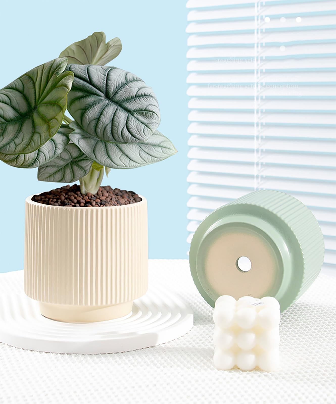 Puoyikt Ceramic 4.9+6.3 inch Planters, Modern Home and Office Flowerpot, Indoor and Outdoor Flowerpot with Drainage Hole (Light Yellow)