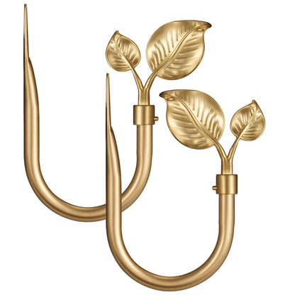 Leaf-Shaped Curtain Holdbacks 2pcs, Wall Mounted Alloy Curtains Side Holders, Curtain Tie Backs Hooks for Drapes Window Home Decoration, Brushed BlackBrushed Gold