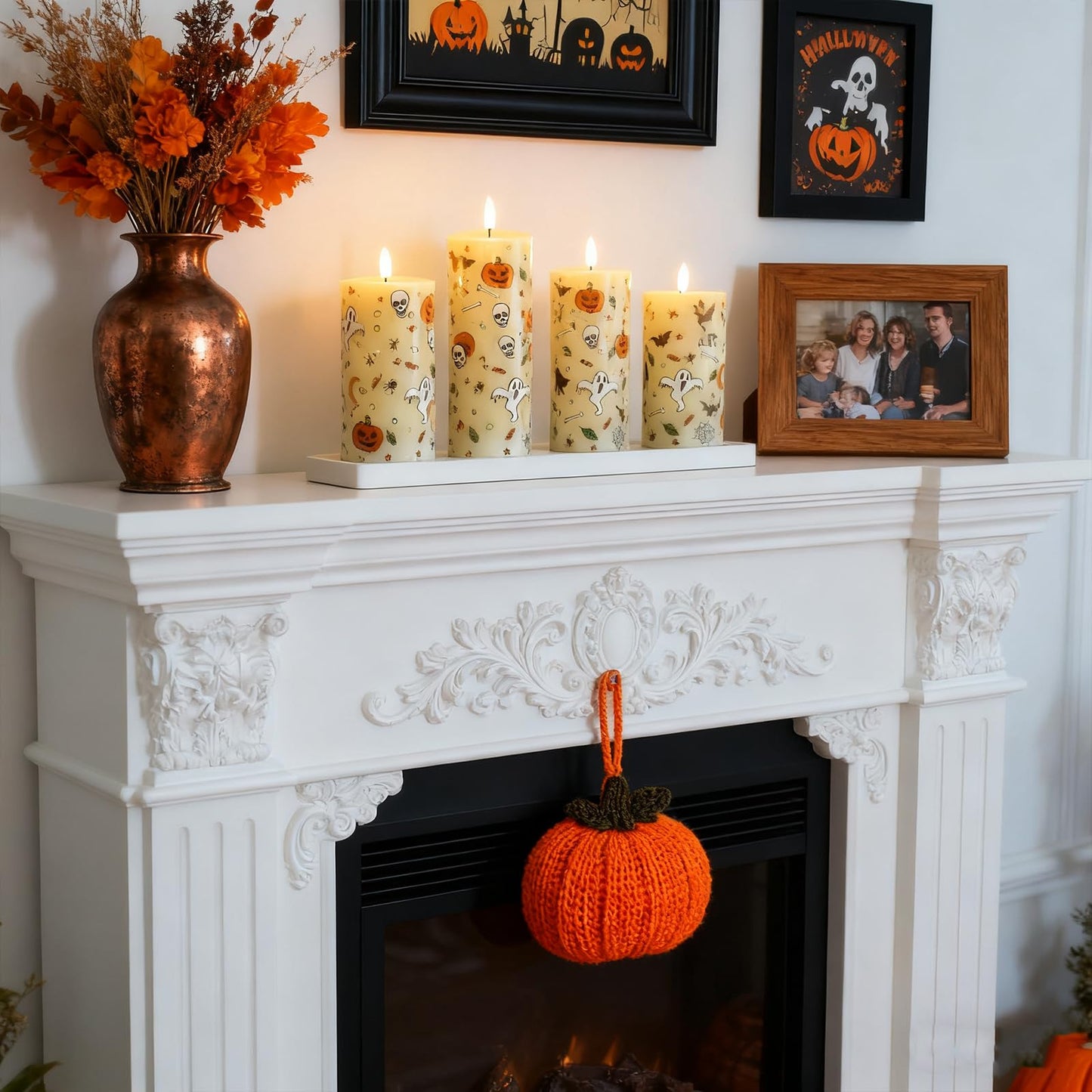 Lezonic Ivory Flameless Candles with Remote, LED Battery Operated Flickering with Timer, 4 Pack Glossy Wax Drips Design Real Wax Pillar for Halloween Decor, Centerpiece, Birthday Gifts (4/5/6/8 Inch)
