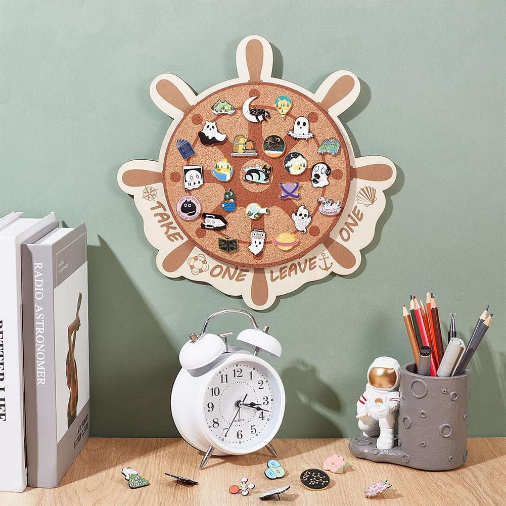 BENECREAT Cork Brooch Board, Wall Cork Tray Nautical Compass Pin Board for Brooch Pin Storage, Jewelry Display, Office Home and School Decor, 11.8x11.8 Inch, 0.5 Inch Thick