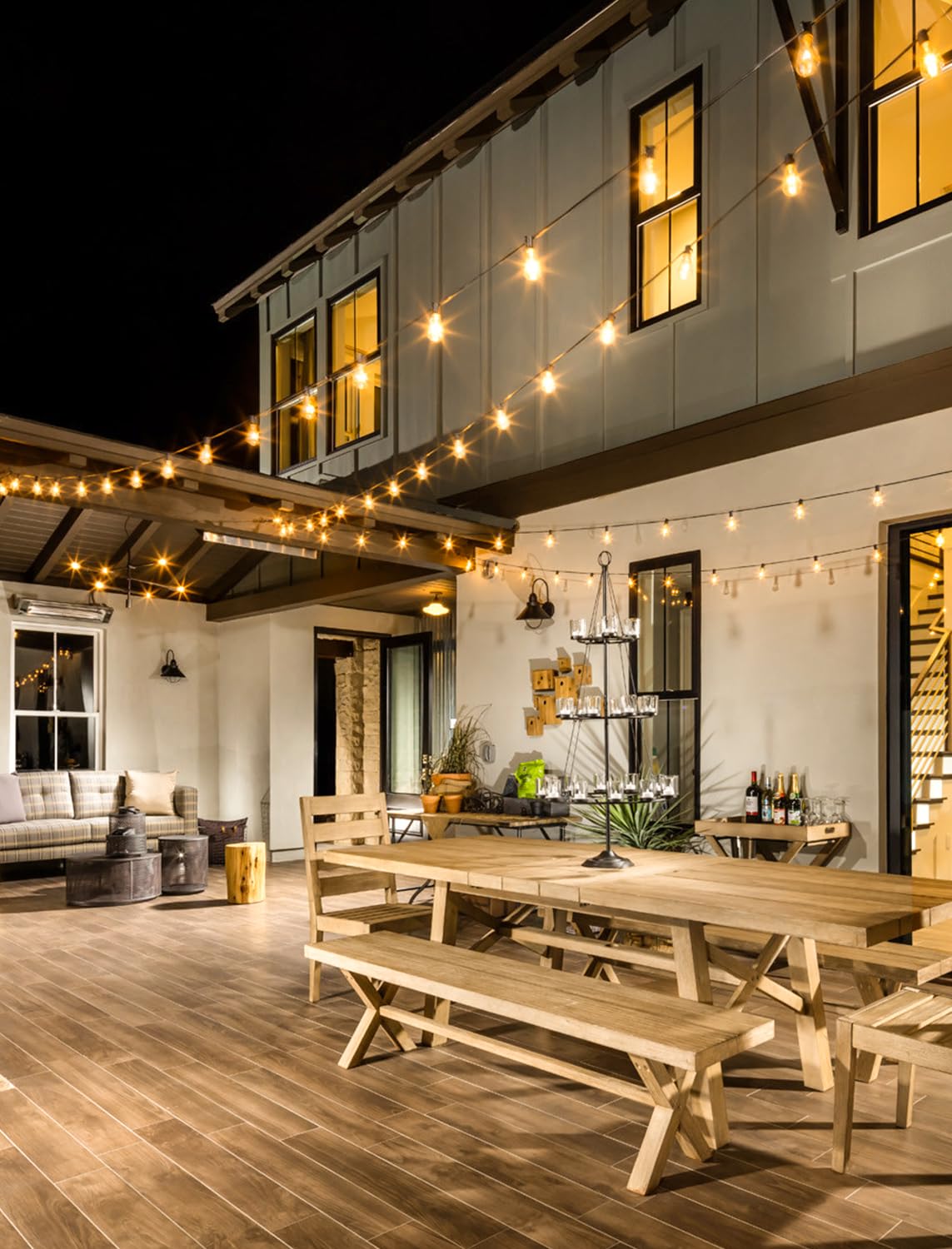 Larkvue 75FT(3x25FT) Outdoor String Lights, Patio Lights with 30+3 LED Dimmable Waterproof Connectable ST38 Bulbs for Outside Porch Balcony, Black