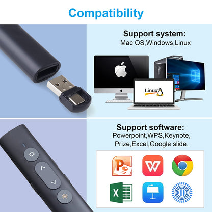 Presentation Clicker Presentation Remotes, Type C/USB A 2 in 1 Pointer, Remote PowerPoint Clicker,USB/Type-C for Computer Slide Advancer, Volume Control/Hyperlink/Switch Windows(Battery Included)