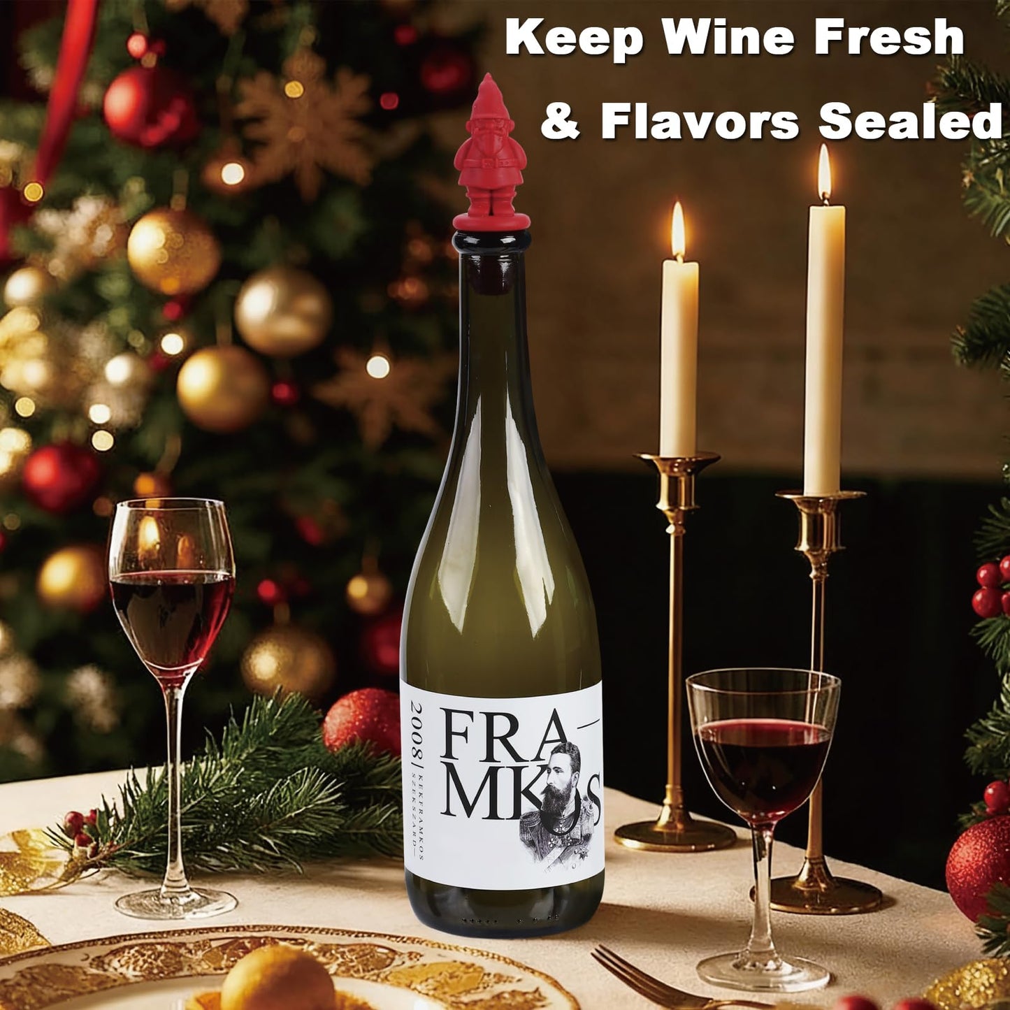 christmas wine stopper Set of 4, Multicolor Wine Bottle Caps, Funny Silicone Bottle Stoppers to Preserve Freshness, BPA Free, Perfect for Parties and Gifts