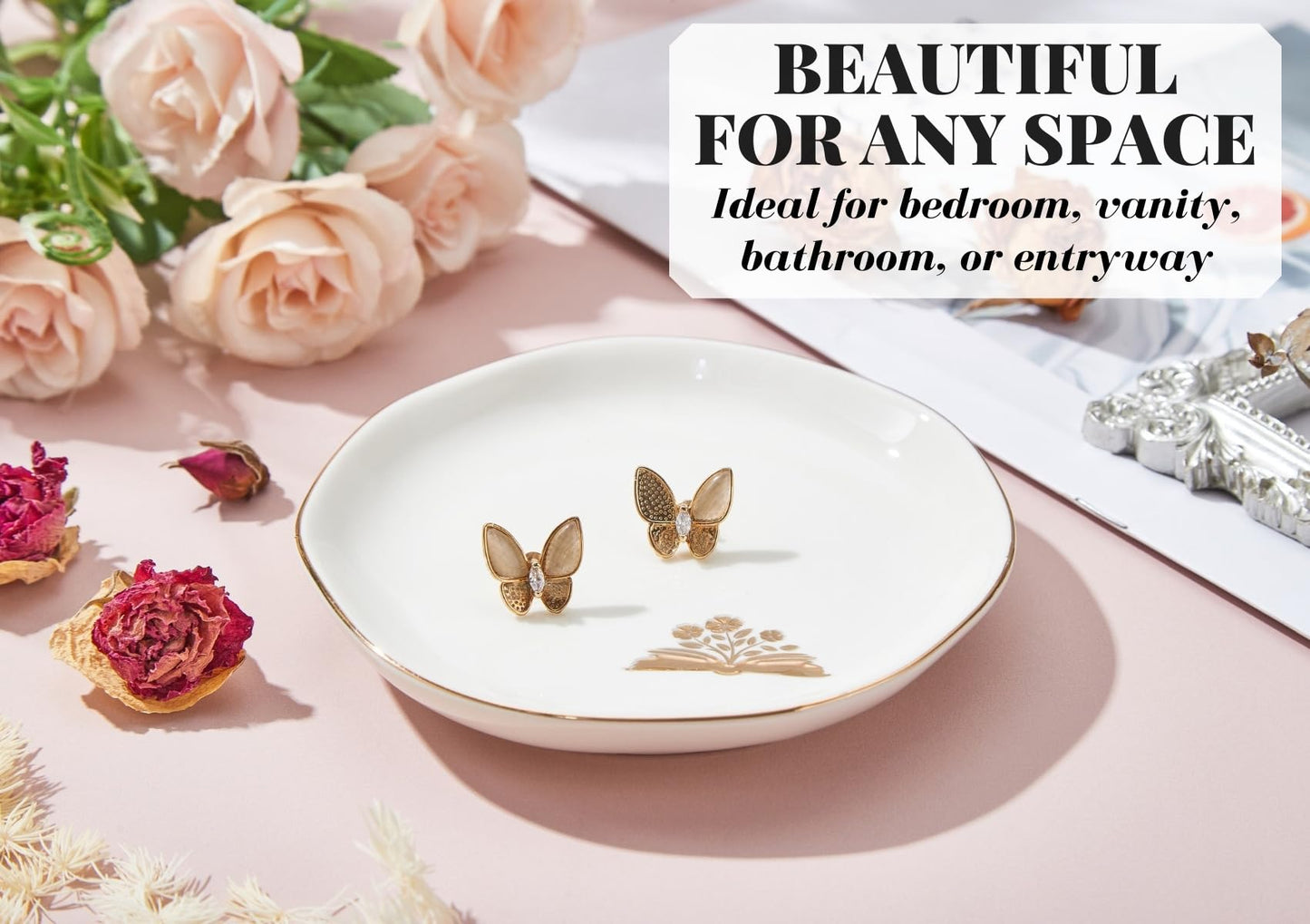 InnoBeta Book Lovers Gifts for Women, Girls, Ceramic Ring Dish 4.75", Handcrafted Jewelry Tray, Decorative Trinket Dish for Rings Earrings Necklaces, Birthday & Mother’s Day Gift