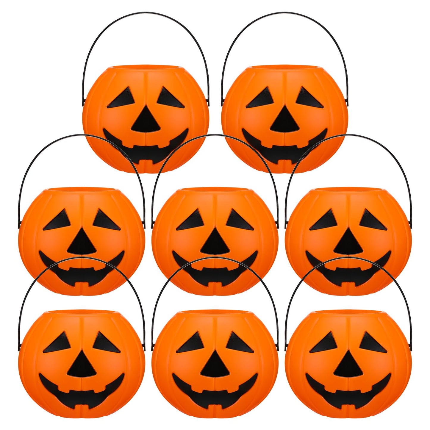 Beeveer 8 Pcs Plastic Pumpkin Buckets Trick or Treat Halloween Candy Baskets with Handle 6.7 x 5.1 Inches Plastic Pumpkin Large Candy Basket for Halloween Trick or Treat Party Supplies (Funny)