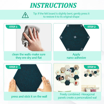 Mindsoft 32 Pcs 12'' x 10' Hexagon Felt Cork Board Tiles with 50 Wooden Push Pins, Felt DIY Bulletin Board with 4 Tape for Office School Home Wall Decor Stickers Memos Photos Display