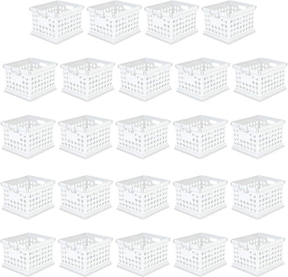 Sterilite Stackable Plastic Storage Crate Bin Organizer File Box with Handles for Home, Office, Dorm, Garage, or Utility Organization, White, 24-Pack
