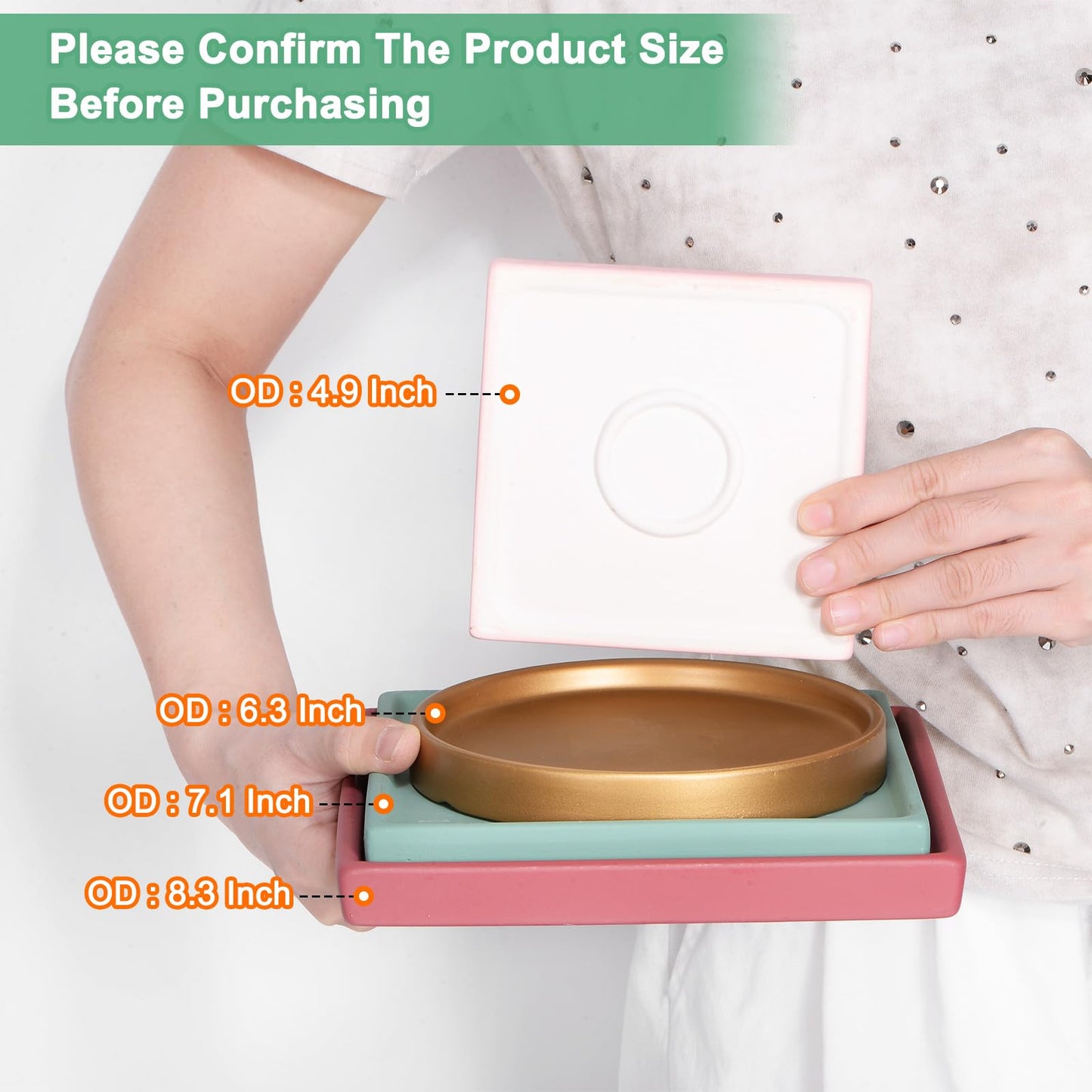 M METERXITY 2-Pack Ceramic Plant Saucer, 5 Inch Plant Water Catcher Tray, Plant Pot Saucers for Indoor/Outdoor Plants/Flower Drainage Drip Water Tray [Square Gold]