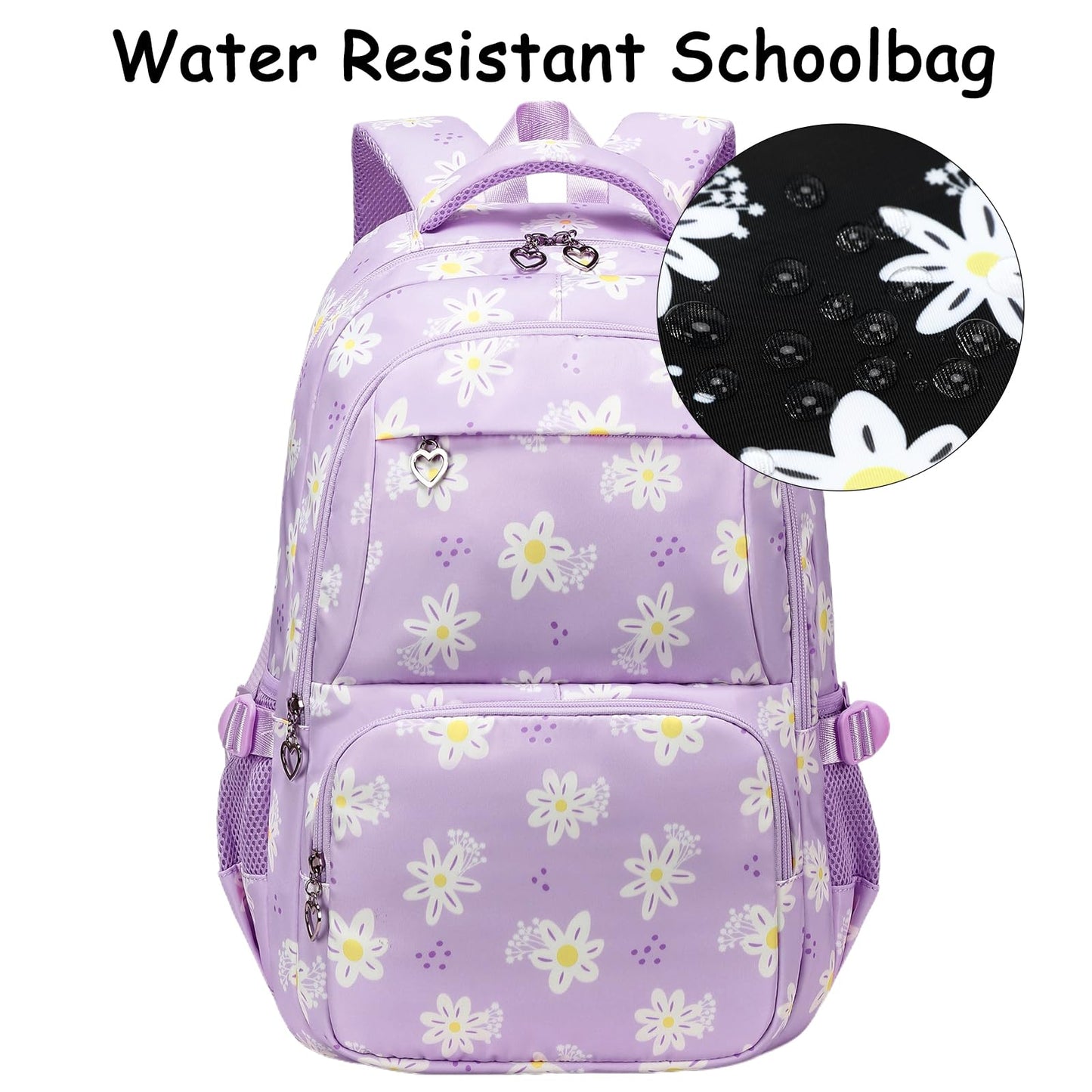 Sugaroom Daisy Prints School Backpack for Girls Backpack with Lunch Box Lightweight Water Resistant Kids Backpack Elementary Primary Middle School Bags Bookbags Set