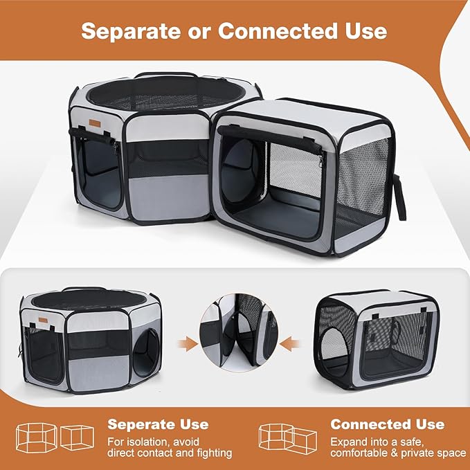 Lekereise Portable Cat Playpen, 61" × 19" Cat Playpen, 2-in-1 Dog Playpen Indoor Outdoor for Cats, Puppies and Small Pets, Independently Usable, with a Carry Bag