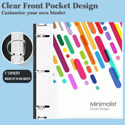 INFUN 1 Inch Telescoping 3 Ring Binder - 6PCS, Flexible Round Binder with Customizable Front Cover and Clear Catalog Pocket, 1Inch Rings, 225 Sheet Capacity-White