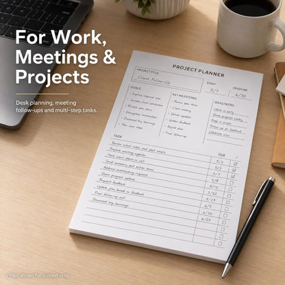 Fynora Project Planner Notepad, 8.5 x 11 Inch Tear-Off Project Planning Pad, 60 Sheets, Single-Sided Task Tracker with Goals, Milestones, Notes and Due Dates for Office, Work and School