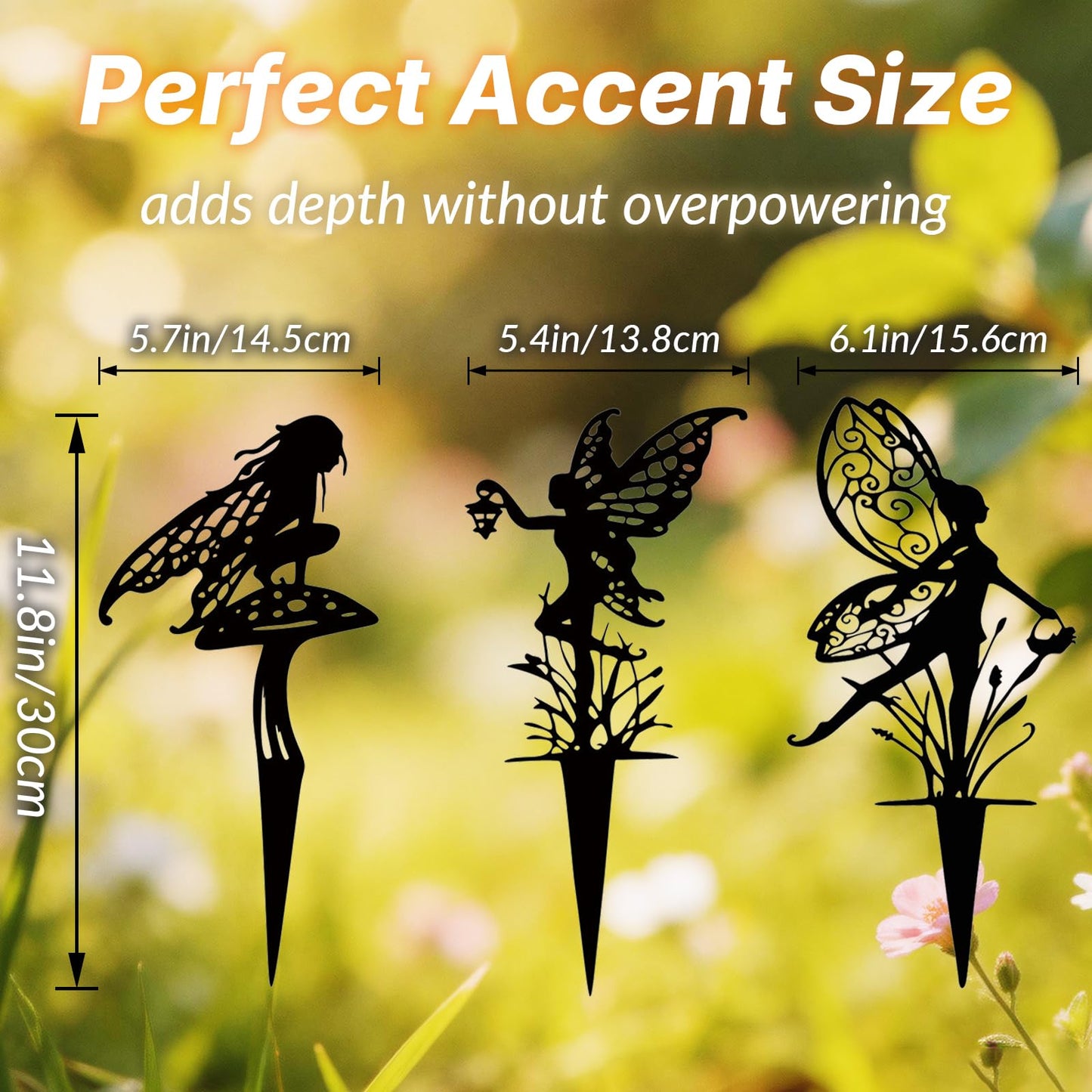 BZHABAOYE Fairy Garden Stakes, Metal Decorative Garden Stakes, Black Fairy Silhouette Yard Art for Flower Bed, Lawn, Planter, Outdoor Garden Decor（Black Set of 3）