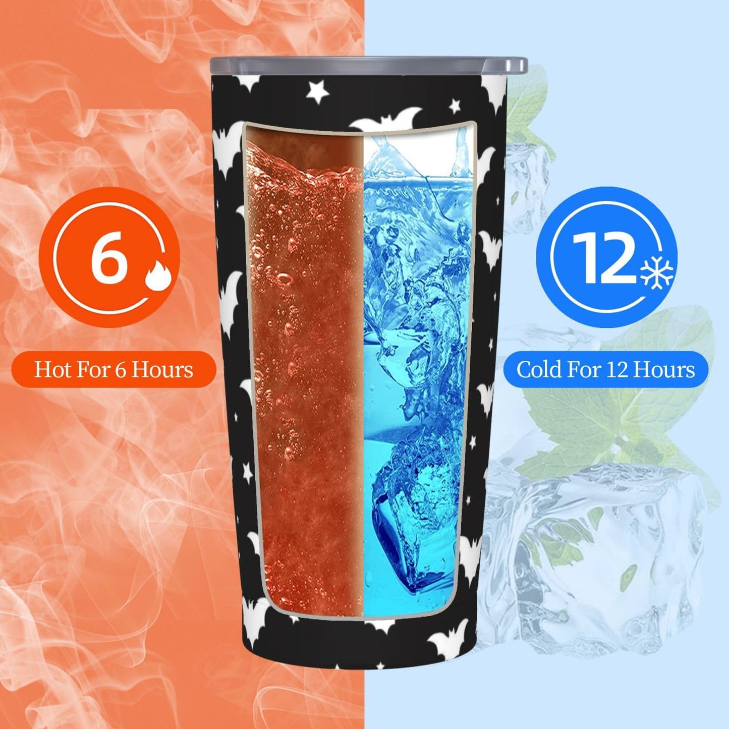 TOUNHEYA Halloween Bats Tumbler with Lid and Straw Gothic 20oz Insulated Stainless Steel Cup Spooky Travel Coffee Mug Water Bottle for Women Gift for Birthday Christmas
