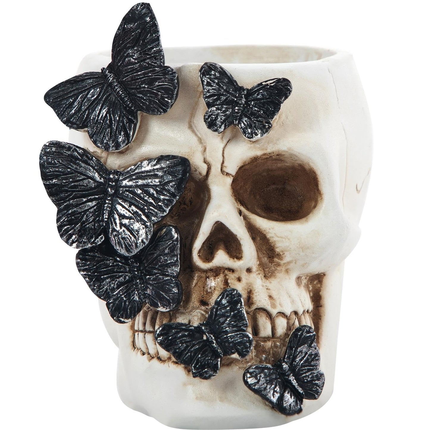 Perekond Gothic Butterfly Skull Pen Holder, Makeup Brush Holder, Candle Holder Multifunctional Resin Halloween Decoration
