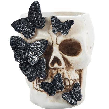 Perekond Gothic Butterfly Skull Pen Holder, Makeup Brush Holder, Candle Holder Multifunctional Resin Halloween Decoration