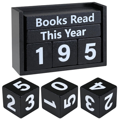 Books Read This Year Counter - Wooden Reading Tracker Block, Adjustable Book Count Display, Black Book Lover Decor for Bookshelf Desk Library Reading Goals Gift (Black)