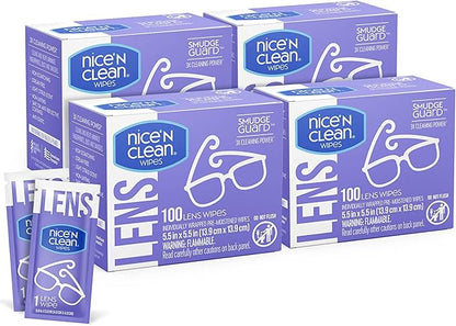 Nice 'N CLEAN SmudgeGuard Lens Wipes | Individually-Wrapped, Pre-Moistened