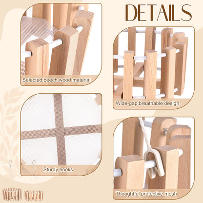 Yiyiring 2 Pcs Hanging Orchid Pots with Holes, Wooden Orchid Planter with Hangers, 8 & 10 Inch Rustic Specialist Pots for Vanda Oncidium Cattleya, Solid Beech Wood Slatted Basket