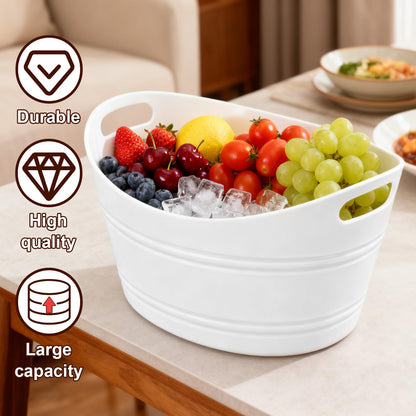 PLMMOUT 6 Pack Ice Buckets, Oval Storage Tub with Handles, Plastic Ice Drink Bucket for Parties, 4.5 Liter Beverage Storage Basket for Bar Champagne Wine Beer Beverage Bottle Cooler, White