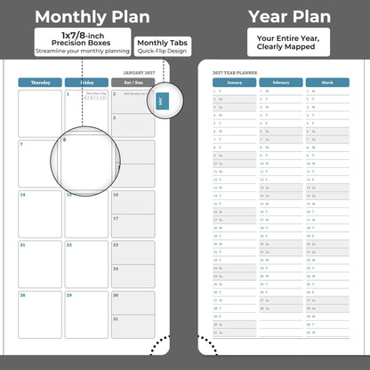 IN-LUXPRO Planner 2026-2027 Daily Weekly and Monthly,6.5"x3.75",18 Months Spiral Bound Calendar Agenda with Self-adhesive Pen Holder,2026 Academic Plan with Vegan Leather Soft Cover,Black