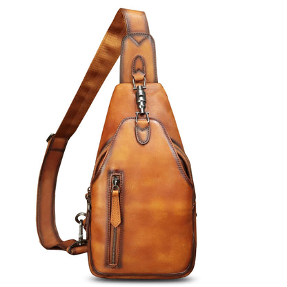 IVTG Genuine Leather Sling Bag for Men Women Crossbody Bag Chest Bag Sling Backpack Purses Hiking Sports Travel Daypack (Brown)