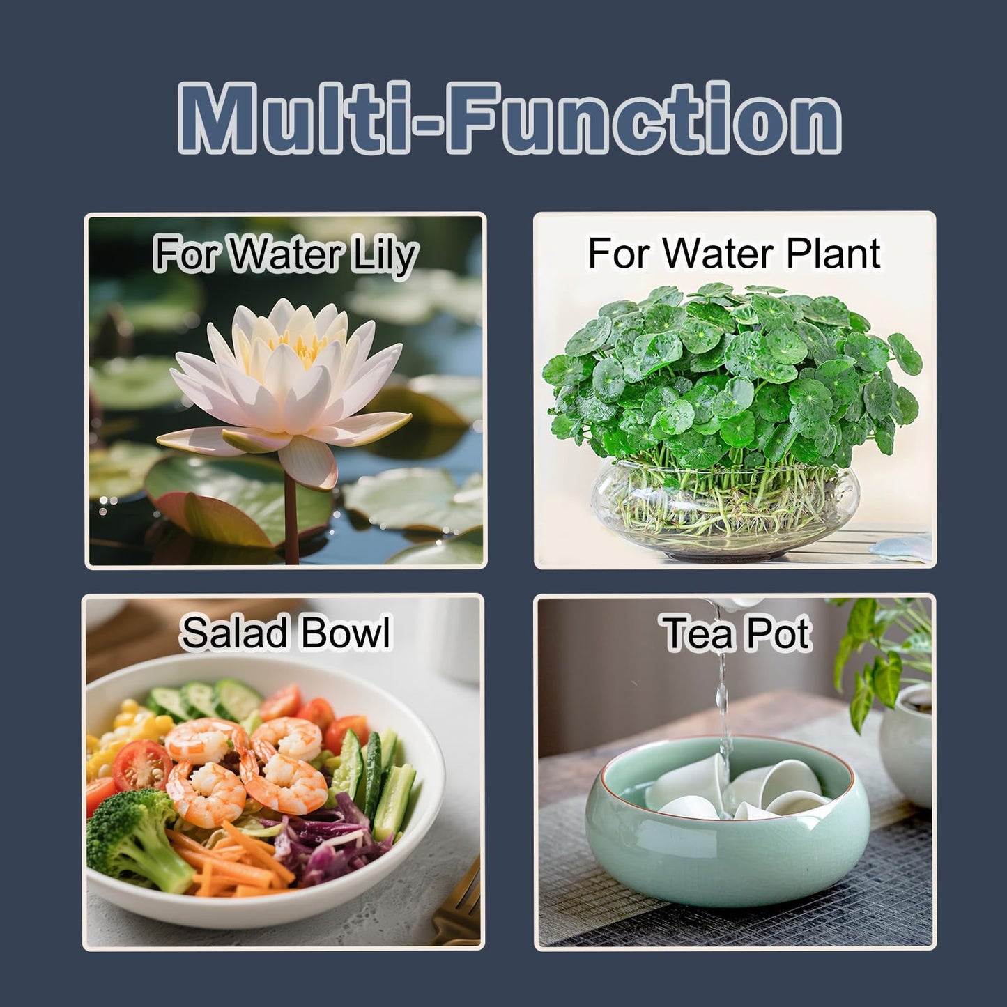 Leap Fit Ceramic Lotus Bowl Planter for Indoor - 6.5 Inch Flower Pot for Women Bonsai Water Plants Lover - Shallow Planter for Office Desk Home Decor Gift