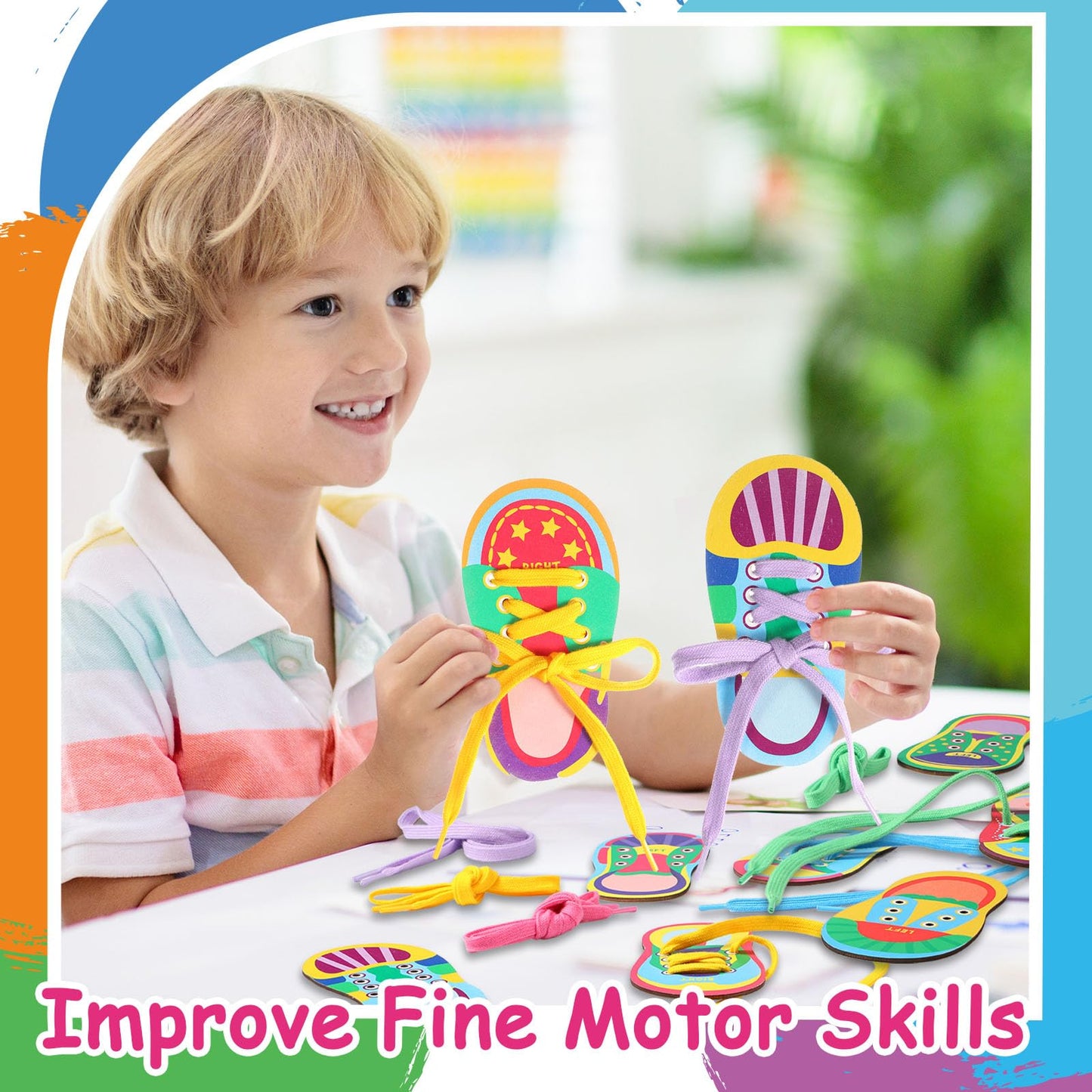 Capoda 9 Sets Lacing Cards Shoes Educational Threading Toy for Wooden Lacing Card Toys with Colorful Threads for Develop Imagination Early Education and Learning Activity(Shoes)