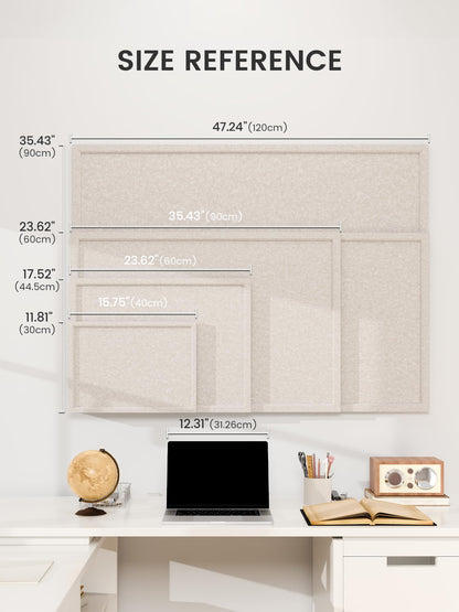 Fluxynara Foldable Cork Board Alternative, Felt Bulletin Board 23.6" x 17.5" Oatmeal Frame with 12 Adhesive Tabs, Pin Board for Home Office, Classroom, Entryway, Kitchen Wall Decor—Oatmeal