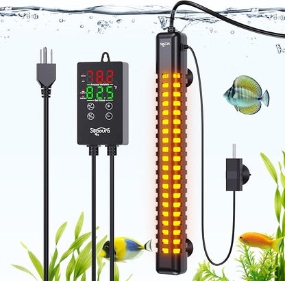 SEAOURA Aquarium Heater, 500W Fish Tank Heaters for 70-80 Gallon, Submersible Turtle Heater with Intelligent Controller Safety Protection, Automatic Power-Off When Leaving Water