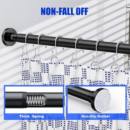 Ausemku Shower Curtain Rod 32-50 Inch Adjustable - 1 Inch Diameter Heavy Duty No drill Spring Tension Shower Rod, Non-Slip Rustproof Telescopic Rod for Bathroom, Black