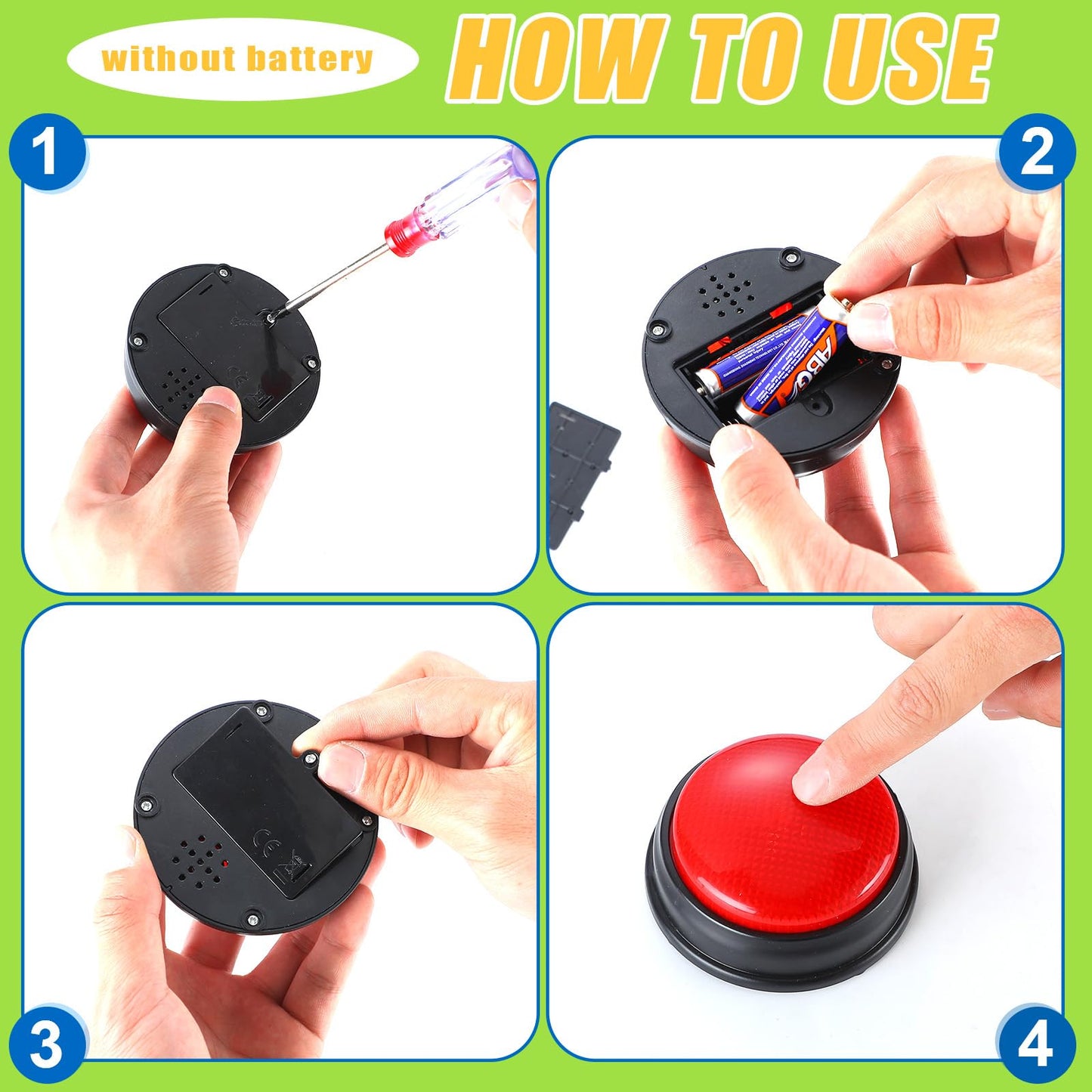Deekin 16 Pcs Recordable Answer Buzzers Bulk Trivia Game Show Buzz Dog Buttons for Classroom Back to School Class Team Family Nights Communication Pet Training Gifts