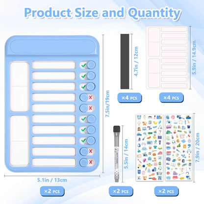 Audab 2Pcs Dry Erase Chore Chart for Kids, Magnetic Checklist Board, My Chores Slider Chart to Do List Board, Routine Reward Chart Schedule Board Task Tracker for Home Refrigerator, Wall, Desk (Blue)
