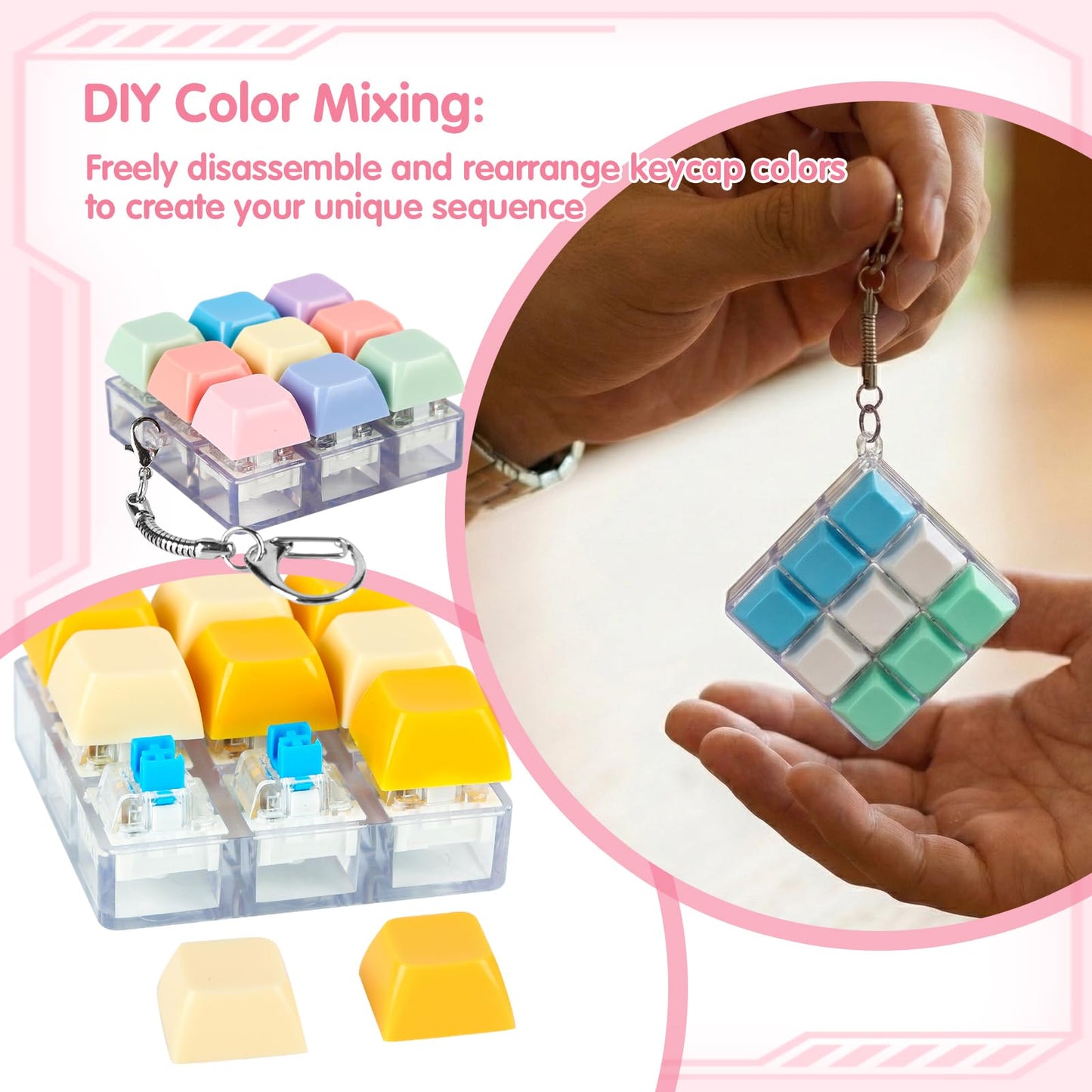 yisncka 8 Pcs Keyboard Fidget Keychain Keycap Stress Relief Fidget Keyboard Clicker for Office Gifts Adults ( 9 keys )