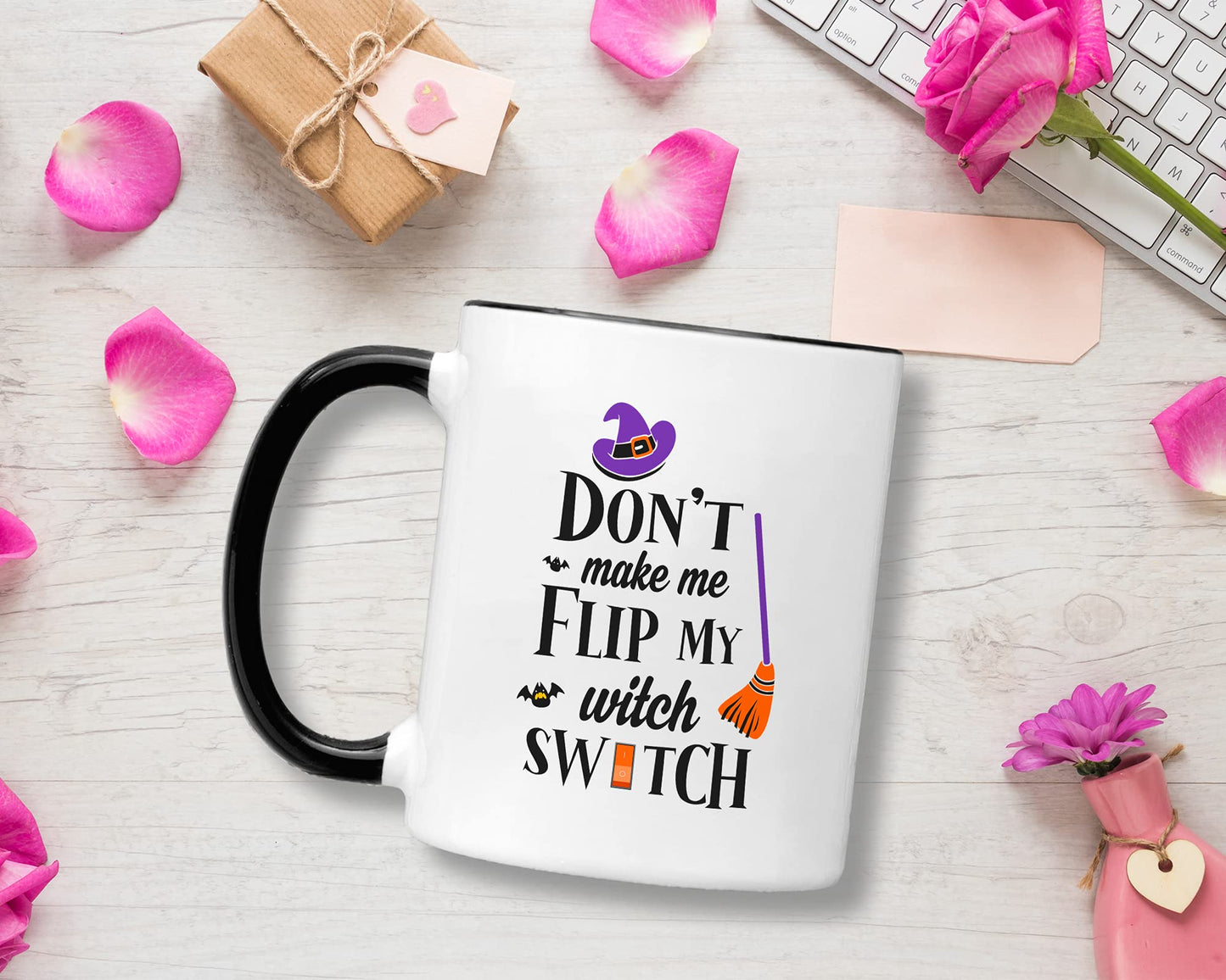 Casitika Witch Gifts. Funny Halloween Cups. Don't Make Me Flip My Witch Switch. 11 Oz Witches Mug For Friend Or Coworker.