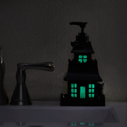 SKL Home Halloween Haunted House Glow-In-The-Dark Soap Dispenser for Bath/Kitchen & Gift, Black