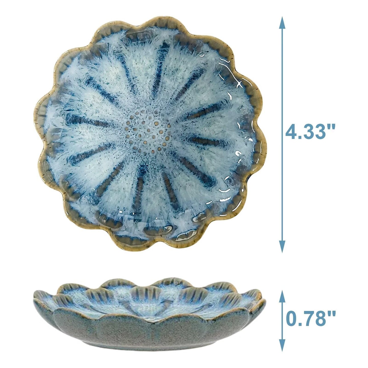 Koyzsen Lotus Ceramic Jewelry Tray, Small Trinket Jewelry Ring Holder Organizing Dish, for Parents Daughter Friends Sister, Birthday Gifts for Women, Retro Blue & Pink