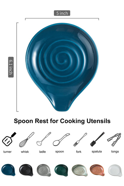 LAUCHUH Spoon Rest, Ceramic Spoon Holder for Stove Top Ladle Holder for Kitchen Countertop Cooking Utensil Rest for Spatula, Tongs, Heat-Resistant Framhouse Decor for Mother's Day, Blue, 5 Inches