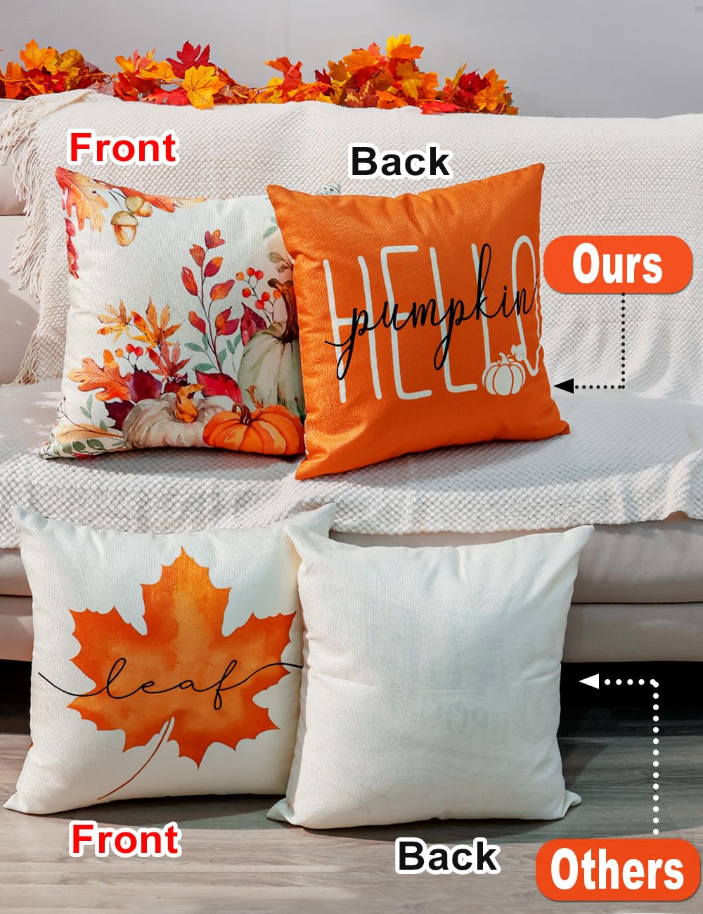 TOYPOPOR Fall Decorations Pillow Covers Double-Side Printing 16'' x 16'' Set of 4, Pumpkins Thankful Blessed Buffalo Plaid Fallen Leaves Thanksgiving Throw Cushion Cases for Outdoor Indoor Home Decor