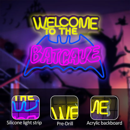 Halloween Bat Cave Neon Sign Gifts for Men Night Light Man Cave Bar Decor Bat Led Lights for Bedroom Home Bar Club Party Decorations Mens Gifts for Birthday