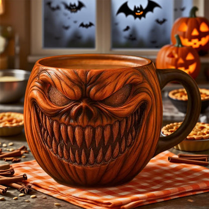 KBBYT 15 oz Halloween Pumpkin Mugs,Halloween Horror Pumpkin Cup Decorations Resin Cute Pumpkin Coffee Mug for Fall Adults Birthday Tabletop Gifts