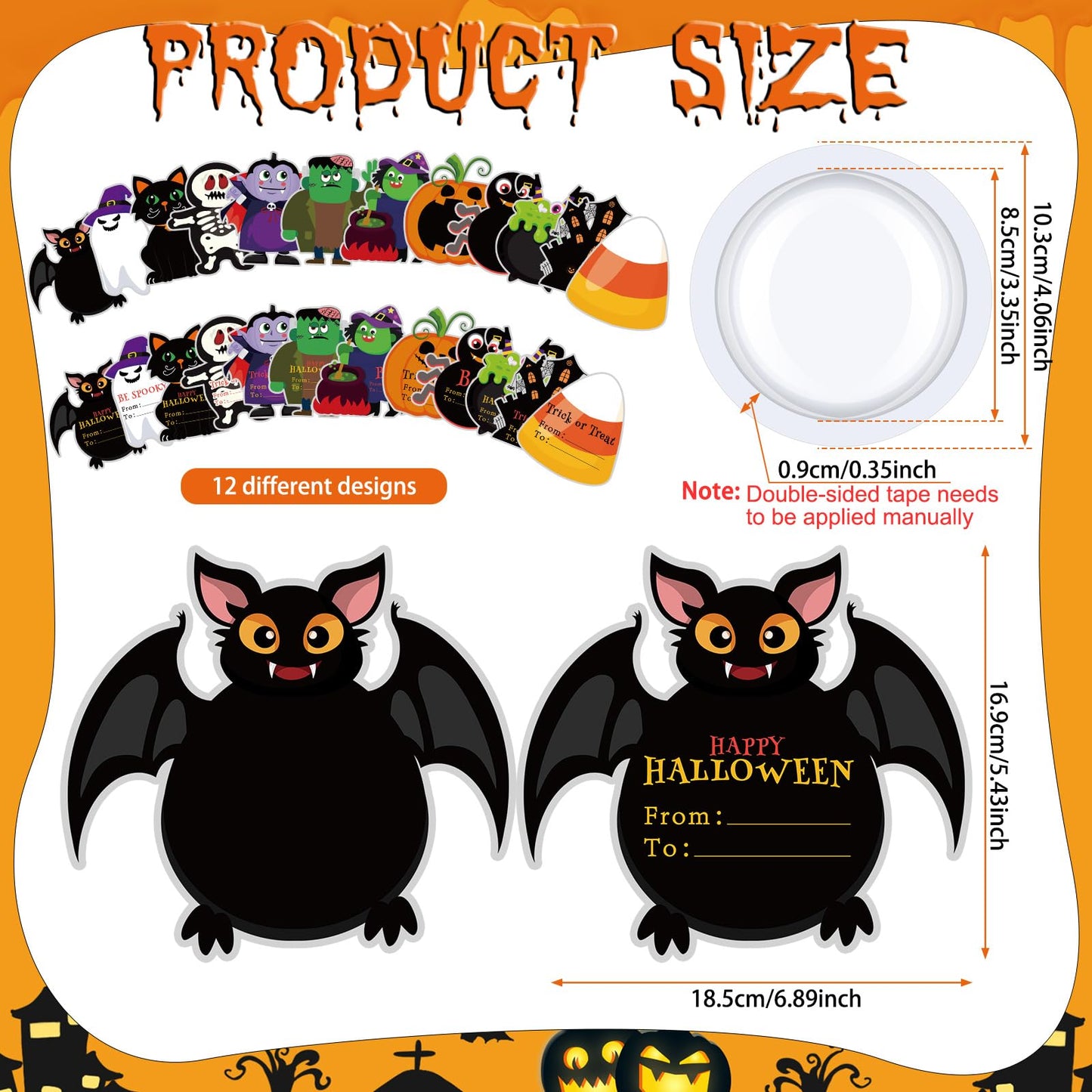 Sinload 48 Set Candy Holder with Dome Shaker DIY Greeting Cards Round Adhesive Shaker Pouches for Home Family Rewards Exchange Gifts Winter Party Favors (Halloween)