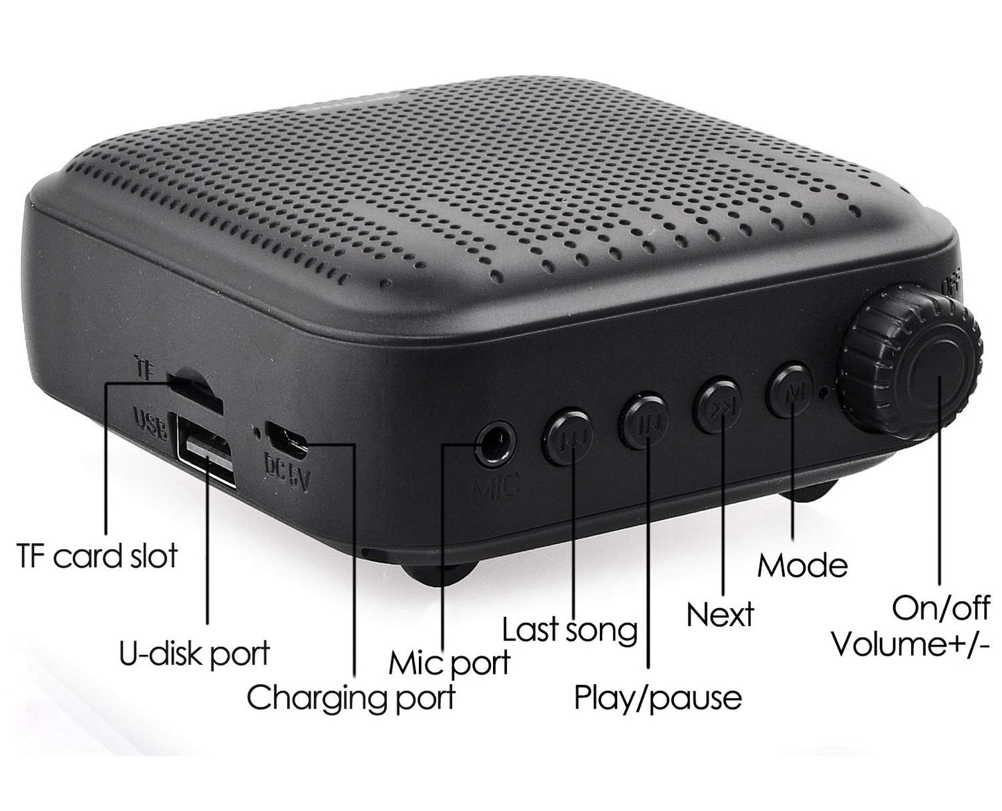 Voice Amplifier 12W Rechargeable PA System (1200mAh) with Wired Microphone for Teachers, Coaches, Tour Guide and More (Black)
