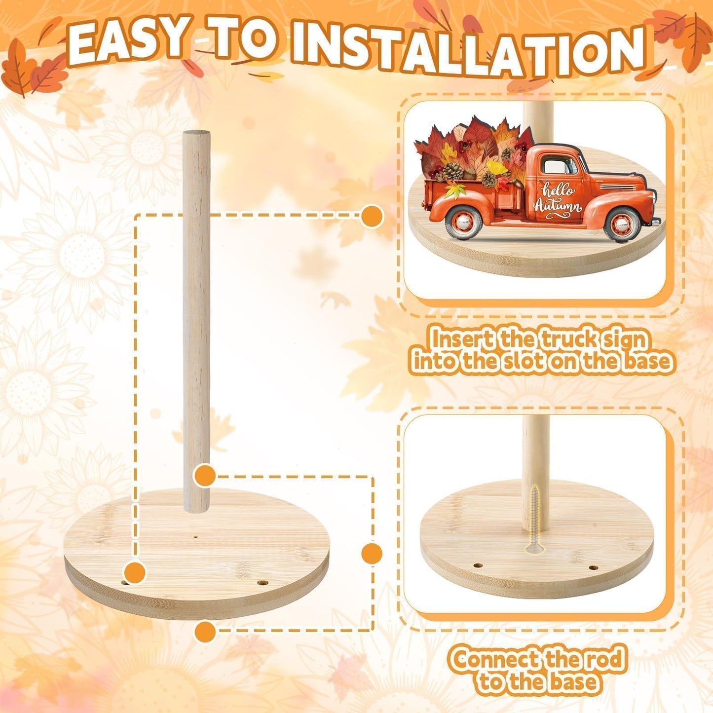 APUDWN Interchangeable Paper Towel Holder Seasonal Freestanding Bamboo Paper Towel Holder with 10 Holiday Sign Countertop Decoration for Summer 4th of July Kitchen Home Bathroom (Truck)
