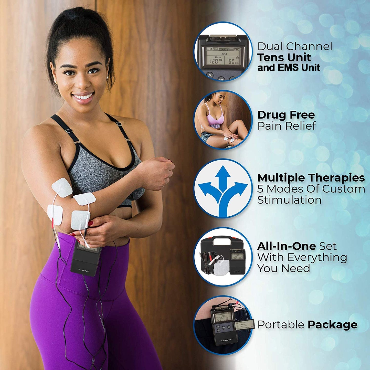 Roscoe Medical TENS Unit and EMS Muscle Stimulator, Twin Stim, OTC TENS Machine for Lower Back Pain Relief, Neck Pain, or Sciatica Relief, Clinical Strength Stim Machine